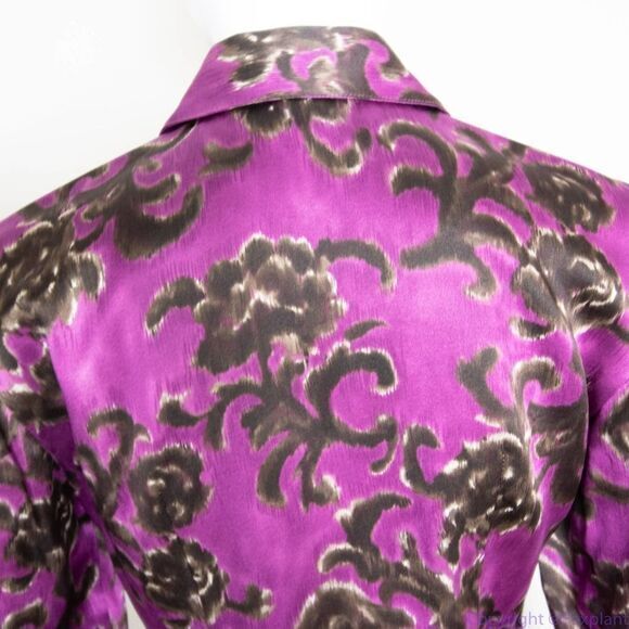 Linda Allard Ellen‎ tracy silk floral print purple shirt, size Petite 2 - Picture 9 of 16